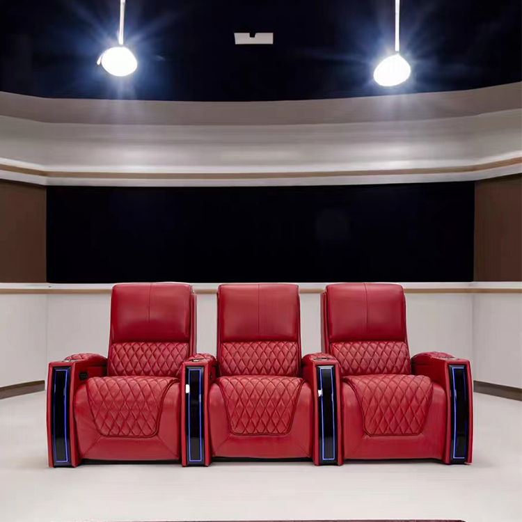 Home Cinema Recliners - เก้าอี้โรงหนังปรับเอนไฟฟ้าหุ้มหนังสั่งทำพิเศษสำหรับโฮมเธียเตอร์ พร้อมไฟ LED สีฟ้าและพอร์ต USB สำหรับเฟอร์นิเจอร์ภายในบ้าน