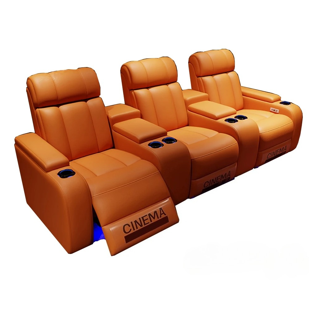 Home Cinema Recliners - เก้าอี้โรงหนังปรับเอนไฟฟ้าสุดหรู พร้อมที่วางแก้ว หุ้มด้วยหนังแท้ พร้อมไฟ LED –