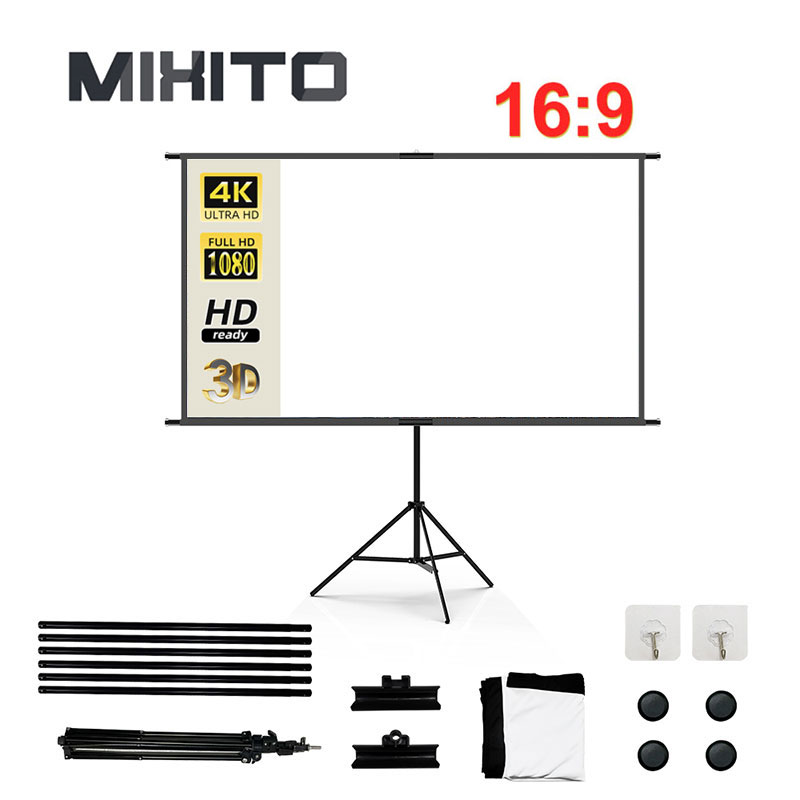 Home Cinema Blanc - MIXITO แบบพกพา 16:9 ความละเอียดสูงพับขาตั้งเดี่ยวติดผนังอเนกประสงค์กลางแจ้งสํานักงานและหน้าจอโปรเจคเตอร์ที่บ้าน