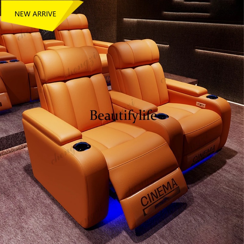 Home Cinema Recliners - เก้าอี้โรงหนังปรับเอนไฟฟ้าหนังแท้สุดหรู G153 พร้อมที่วางแก้ว ไฟ LED –