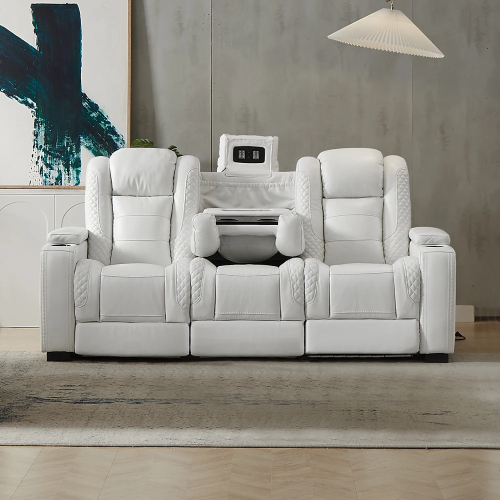 Home Cinema Recliners - โซฟาหนังสีขาวปรับเอนไฟฟ้าสุดหรูสำหรับโฮมเธียเตอร์ ชุดโซฟาโรงภาพยนตร์ VIP พร้อมฟังก์ชั่นยืดขยายเพื่อการนอนราบ