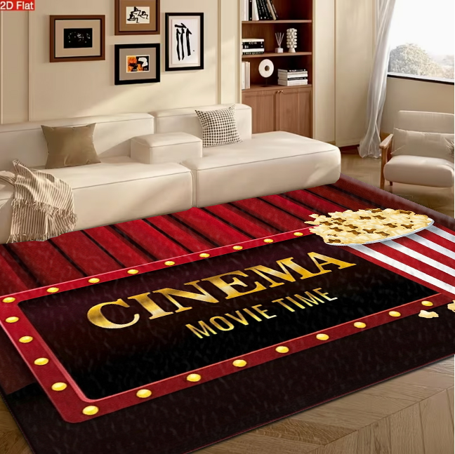 Home Cinema Flooring - พรมปูพื้นลายธีมภาพยนตร์และป๊อปคอร์น สำหรับโฮมเธียเตอร์ พรมกันลื่นสำหรับห้องนั่งเล่น ห้องนอน และตกแต่งบ้าน