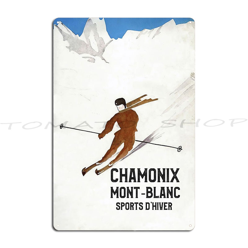 Home Cinema Blanc - โปสเตอร์วินเทจ Chamonix Mont Blanc Alpine Ski
