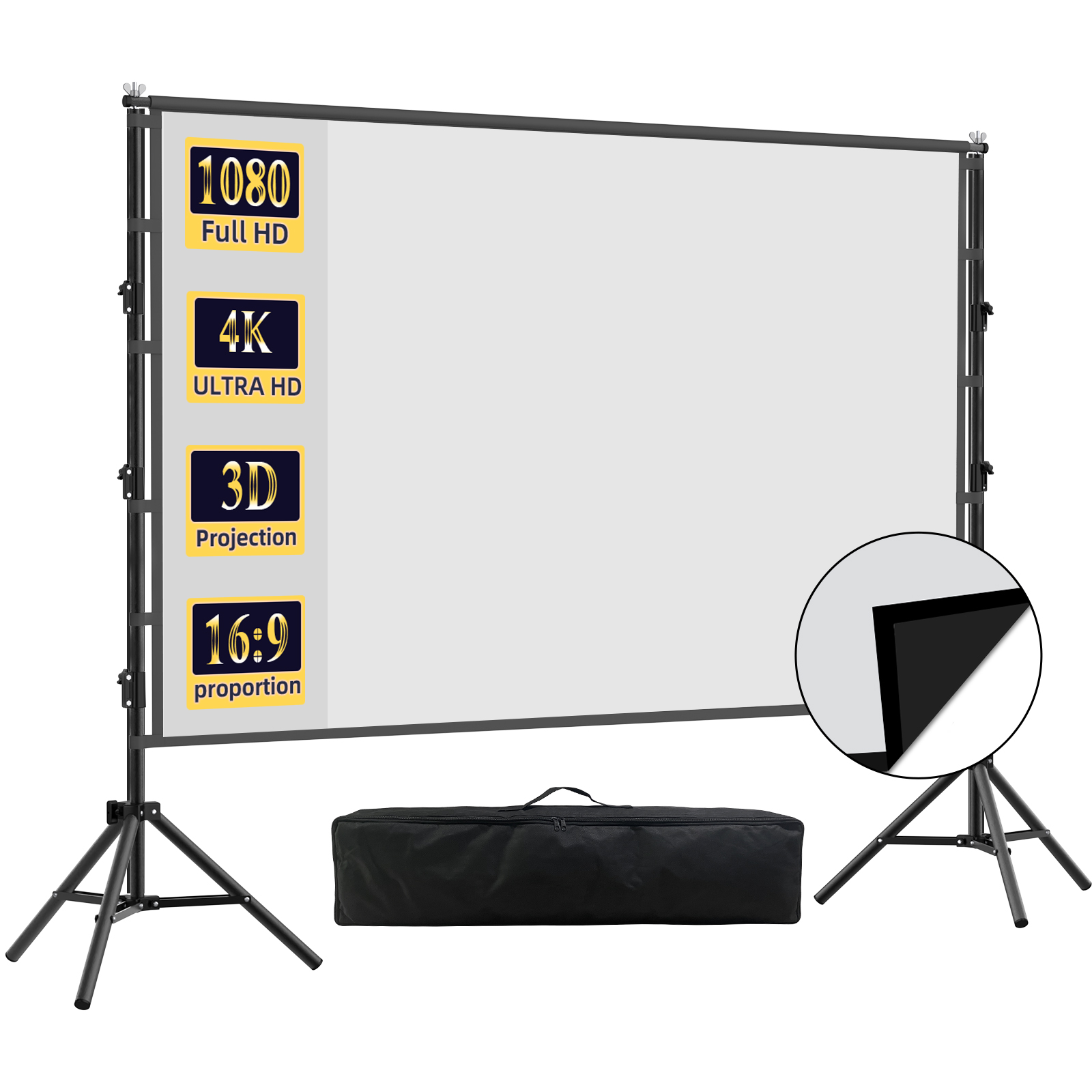 Home Cinema Blanc - VEIDADZ จอโปรเจคเตอร์พร้อมขาตั้ง พื้นหลังสีดำ ไร้รอยยับ 60-150 นิ้ว
