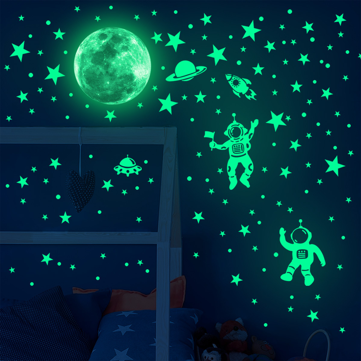 Home Cinema Room - Luminous Moon Stars สติ๊กเกอร์ติดผนังสําหรับห้องเด็กตกแต่งห้องนอนเรืองแสงใน Dark Earth