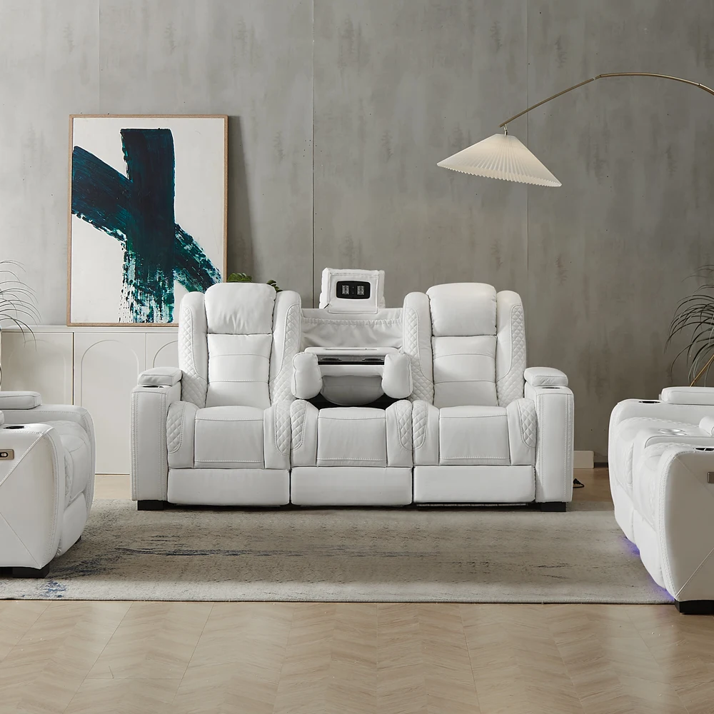โซฟาหนังสีขาวปรับเอนไฟฟ้าสุดหร - Home Cinema Recliners บทวิจารณ์และราคา